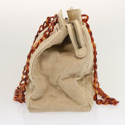 Chanel Resin Chain Handle Shoulder Bag Canvas, BEIGE, CANVAS, Shoulder bag
