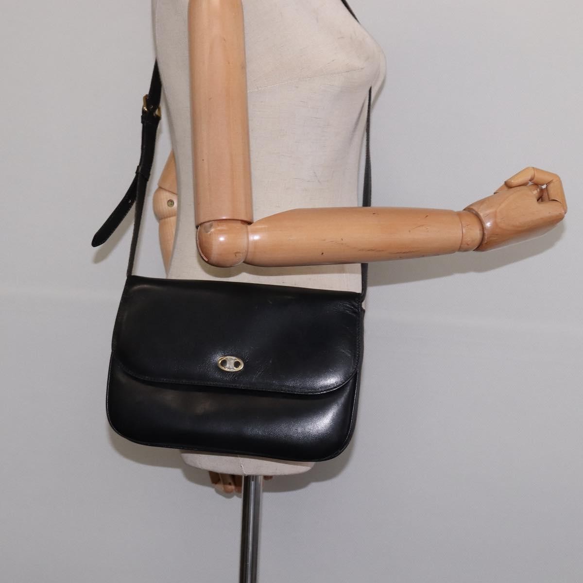 Celine Vintage Triomphe Shoulder Bag Leather, BLACK, LEATHER, Shoulder bag