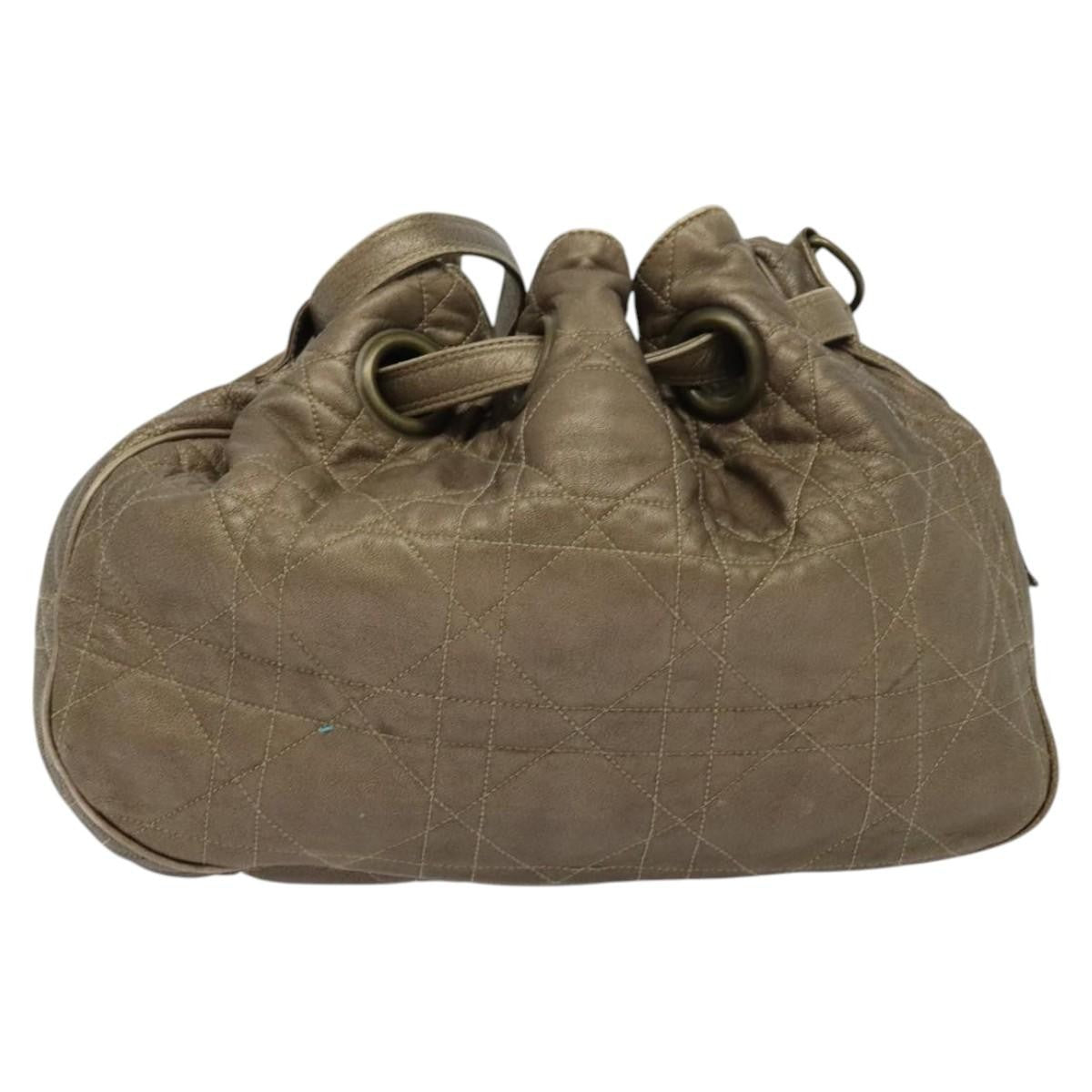Christian Dior Drawstring Bucket Bag Cannage Quilt Leather, BROWN, LEATHER, Shoulder bag