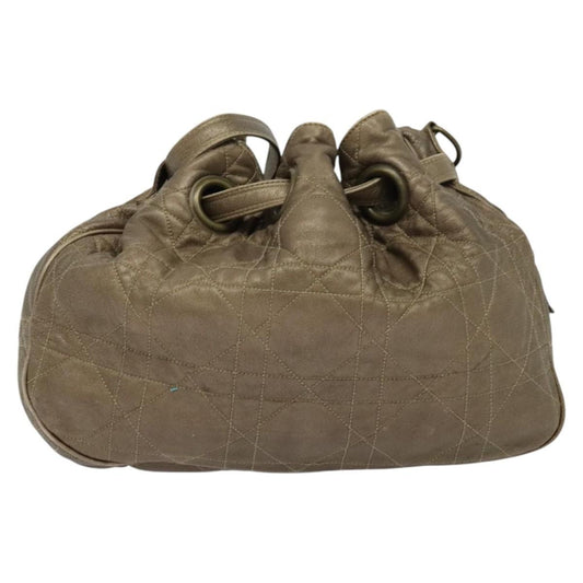 Christian Dior Drawstring Bucket Bag Cannage Quilt Leather, BROWN, LEATHER, Shoulder bag