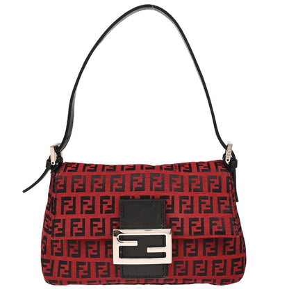 Fendi Mamma Baguette Zucca canvas, RED, CANVAS, Handbag