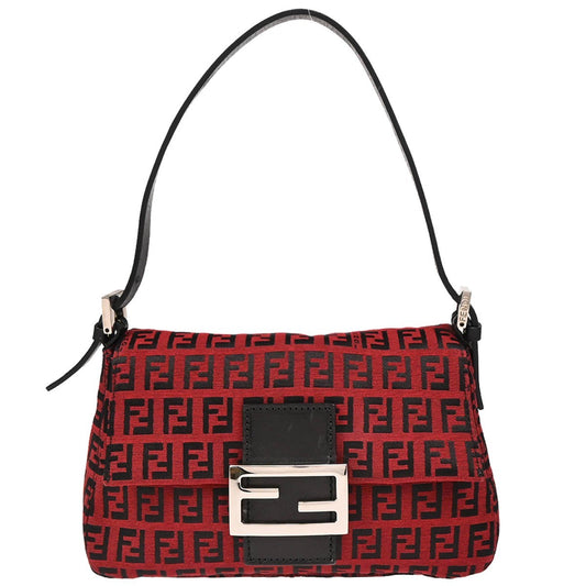 Fendi Mamma Baguette Zucca canvas, RED, CANVAS, Handbag