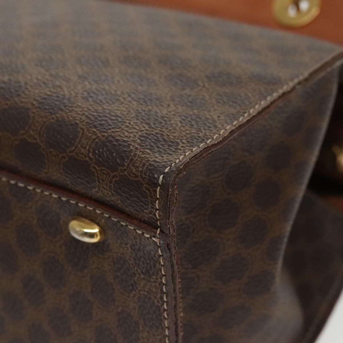 Celine Macadam Handbag Macadam with leather, BROWN, CANVAS, Handbag