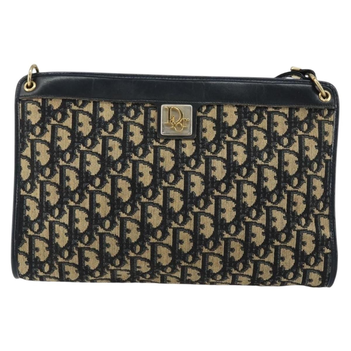 Christian Dior Vintage Trotter Shoulder Bag Canvas, NAVY, CANVAS, Shoulder bag