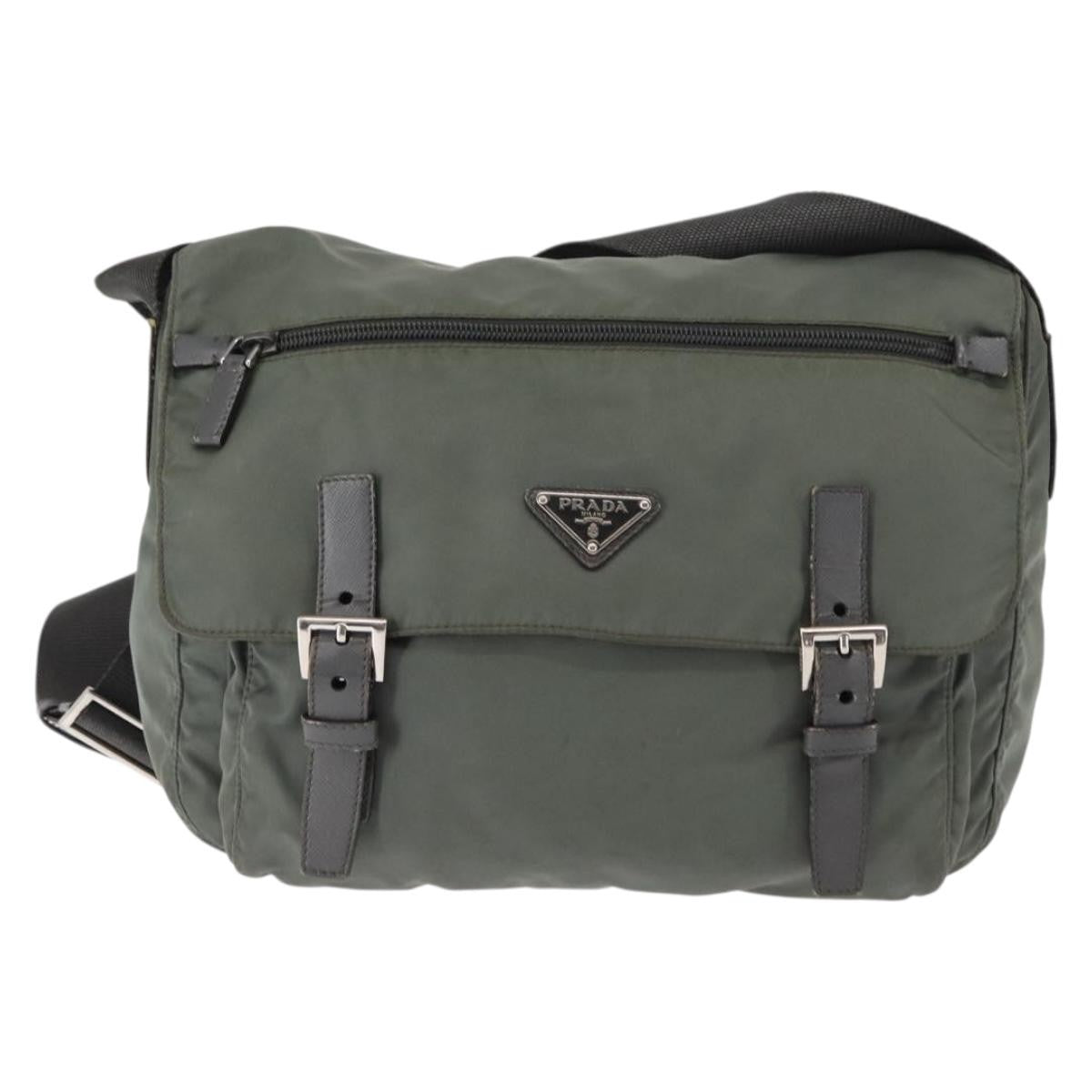 Prada Double Buckle Flap Messenger Bag Tessuto, KHAKI, NYLON, Shoulder bag