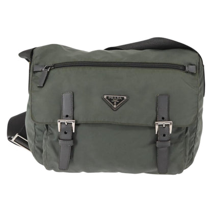 Prada Double Buckle Flap Messenger Bag Tessuto, KHAKI, NYLON, Shoulder bag