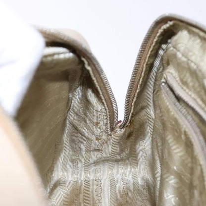 Prada Bauletto Bag Canvas with Leather, BEIGE, CANVAS, Handbag