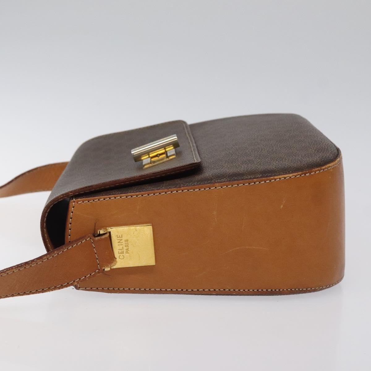 Celine Vintage Convertible Macadam Turnlock Shoulder Bag Canvas and Leather, BROWN, CANVAS, Shoulder bag