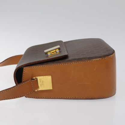 Celine Vintage Convertible Macadam Turnlock Shoulder Bag Canvas and Leather, BROWN, CANVAS, Shoulder bag