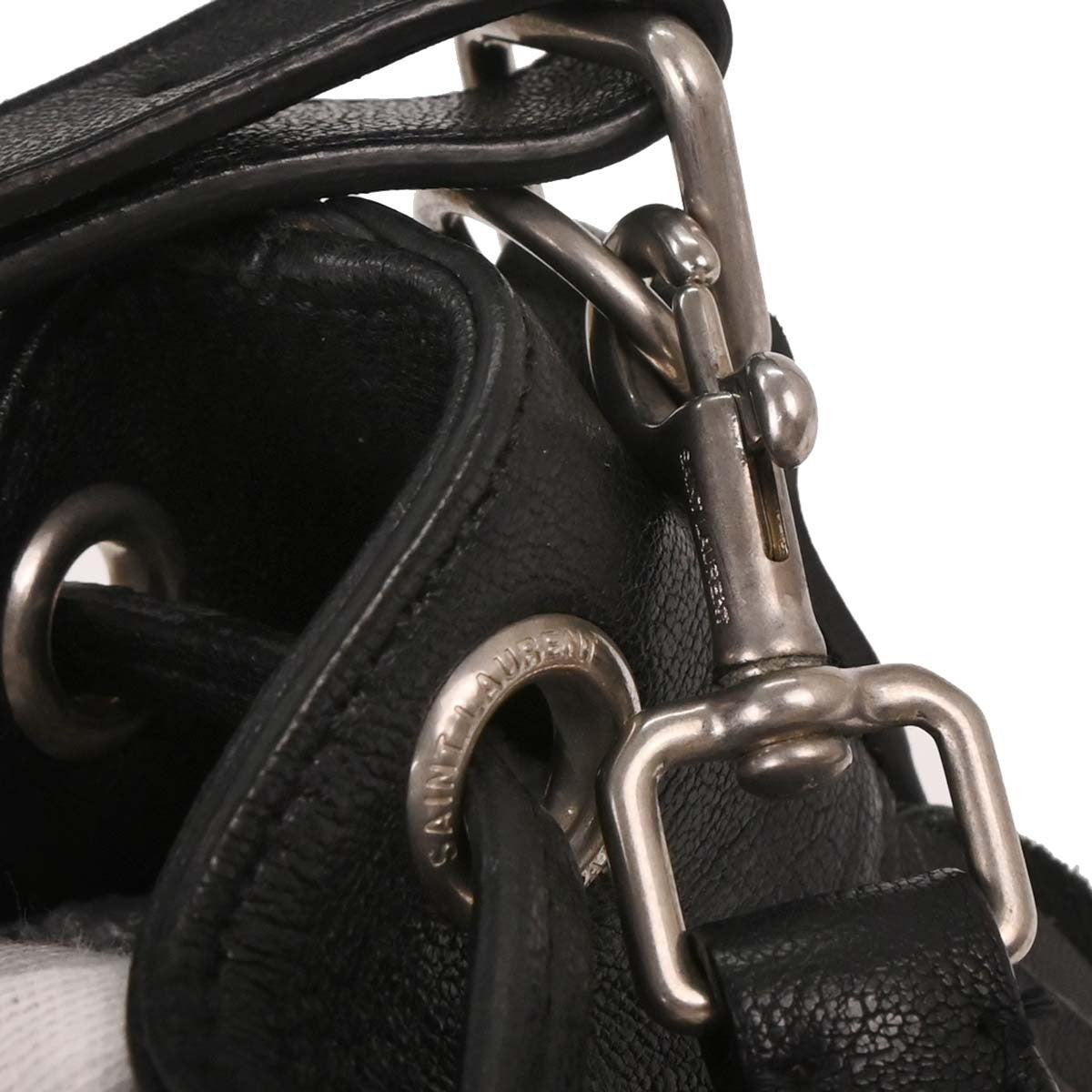 Saint Laurent Fringe Emmanuelle Bucket Bag Studded Leather, BLACK, LEATHER, Shoulder bag