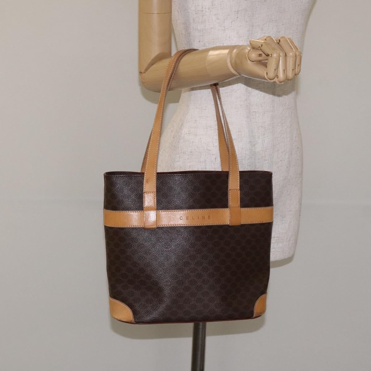 Celine Vintage Macadam Shoulder Bag Leather, BROWN, PVC,LEATHER,CANVAS, Shoulder bag