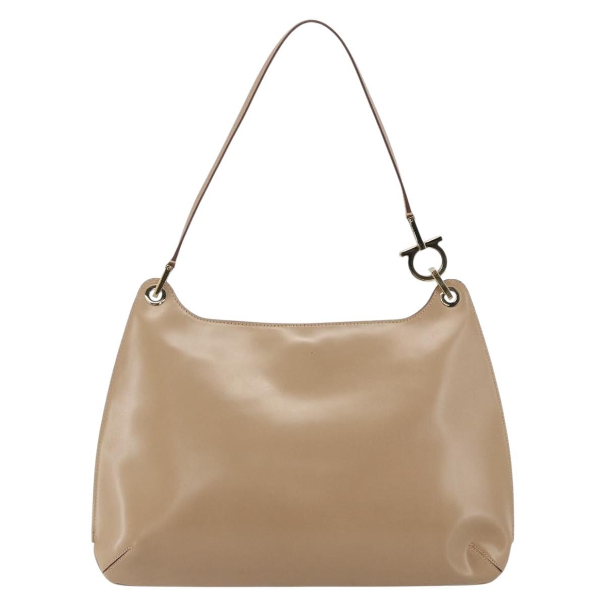 Salvatore Ferragamo Gancini Shoulder Bag Leather, BEIGE, LEATHER, Shoulder bag