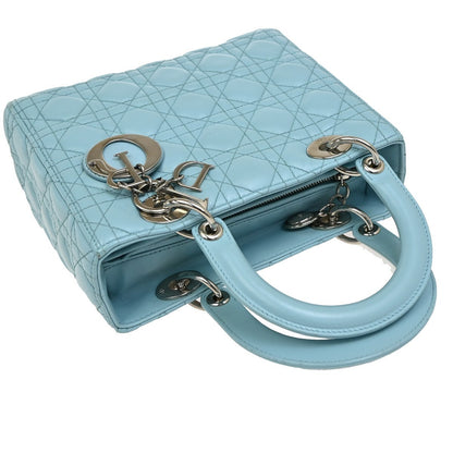 Christian Dior Lady Dior Bag Leather, BLUE, LEATHER, Handbag