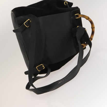 Gucci Vintage Bamboo Backpack Suede and Leather, Black, Suede, Backpack