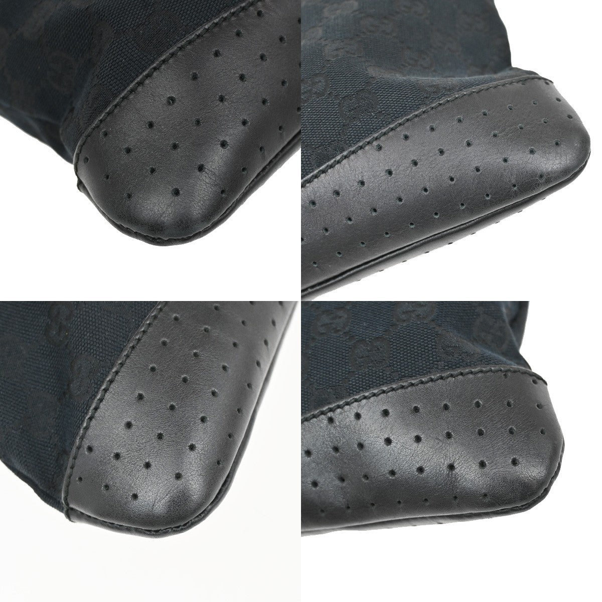 Gucci Zip Messenger Bag GG Canvas with Perforated Leather, BLACK, CANVAS, Shoulder bag