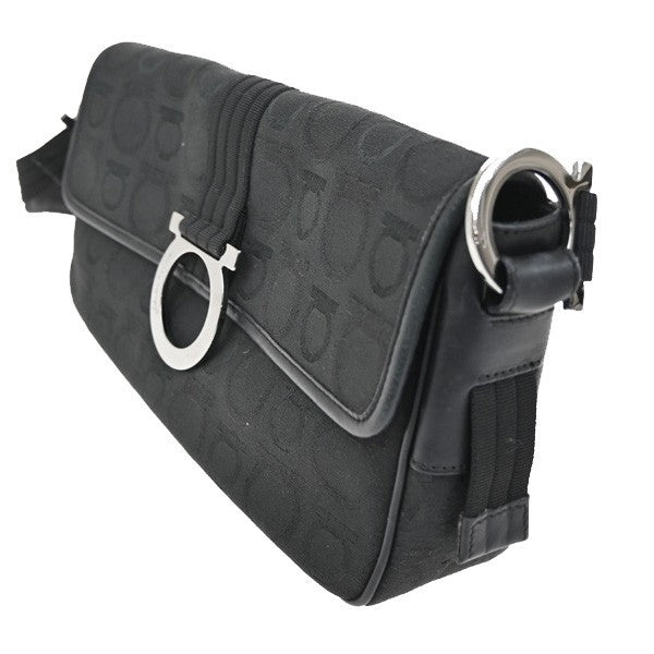 Salvatore Ferragamo Gancini Shoulder Bag Canvas, Black, Canvas, Shoulder Bag