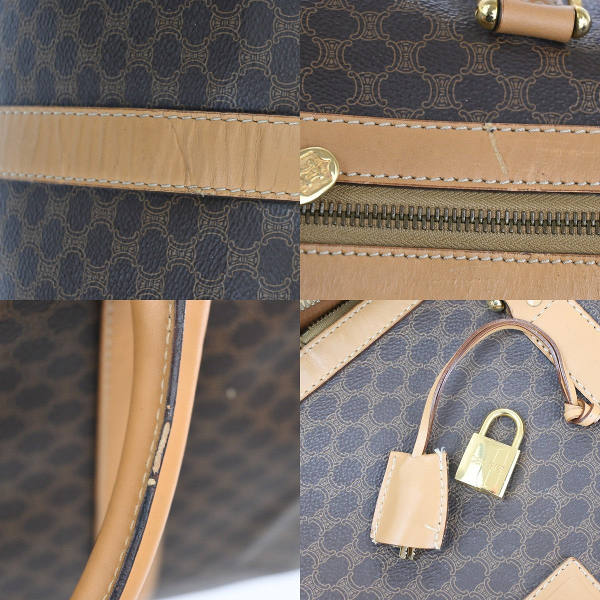 Celine Vintage Duffle Bag Macadam Coated Canvas, BROWN, PVC, Travel bag