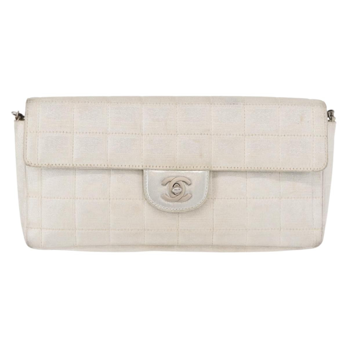 Chanel Travel Line Flap Bag Canvas, SILVER, CANVAS, Shoulder bag