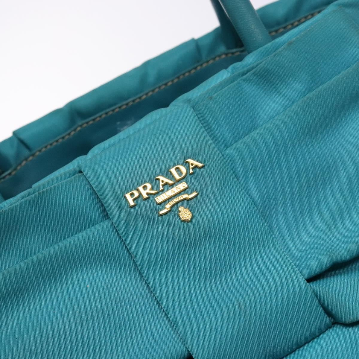 Prada Logo Bow Tote Tessuto with Leather, TURQUOISE, NYLON, Tote bag