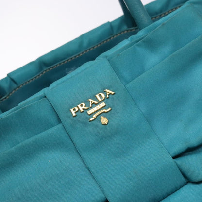 Prada Logo Bow Tote Tessuto with Leather, TURQUOISE, NYLON, Tote bag