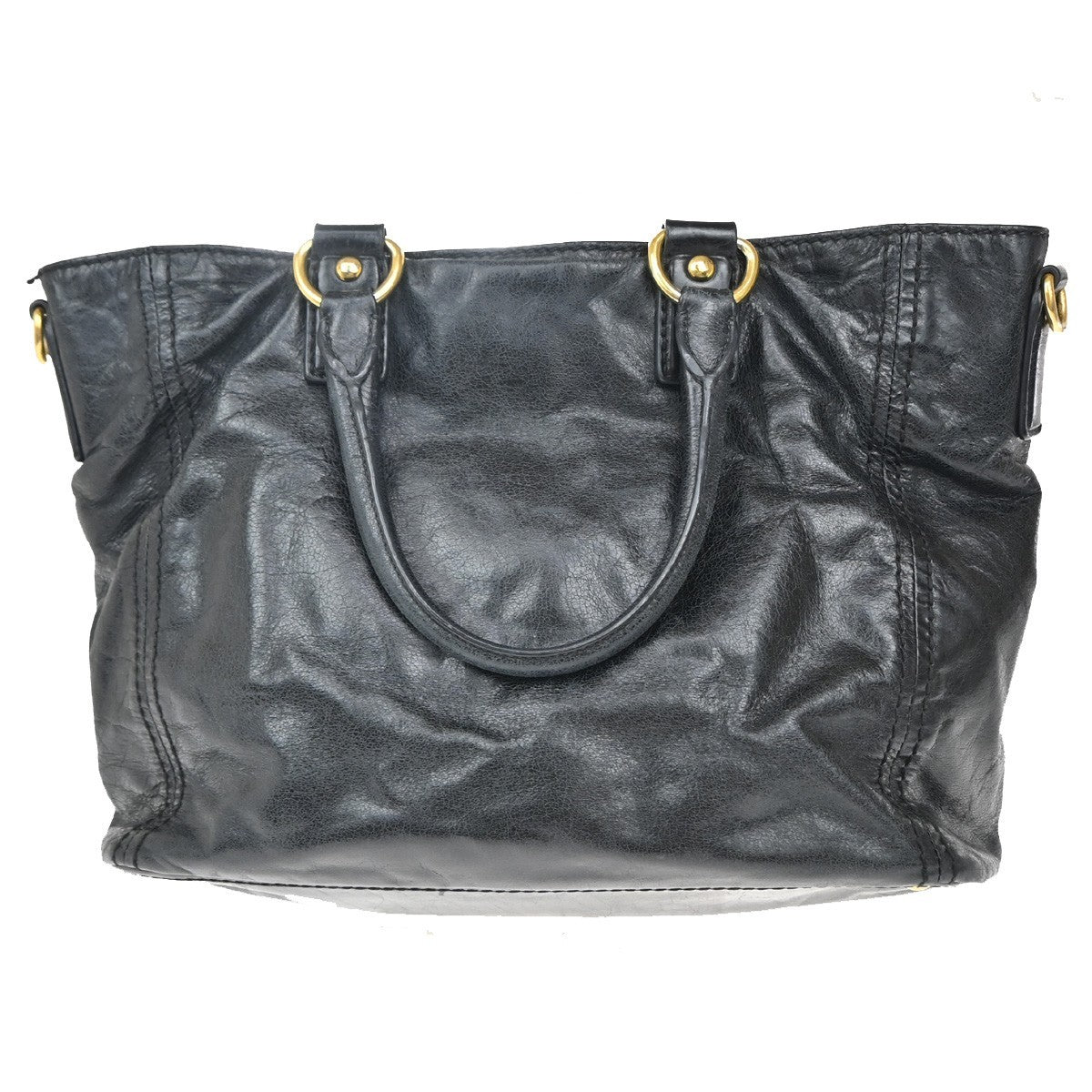 Prada Front Pocket Convertible Tote Leather, BLACK, LEATHER, Tote bag
