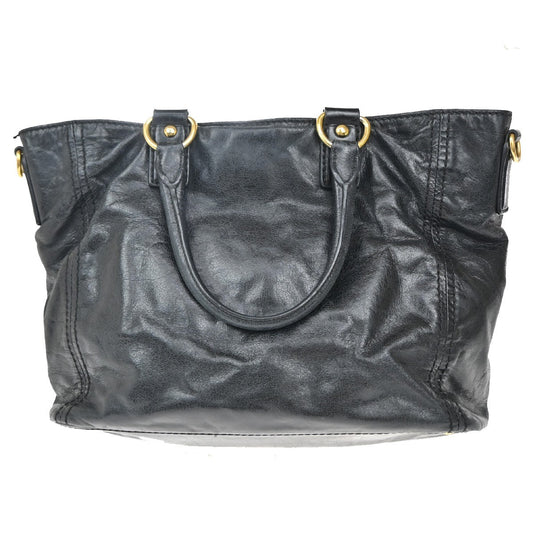Prada Front Pocket Convertible Tote Leather, BLACK, LEATHER, Tote bag