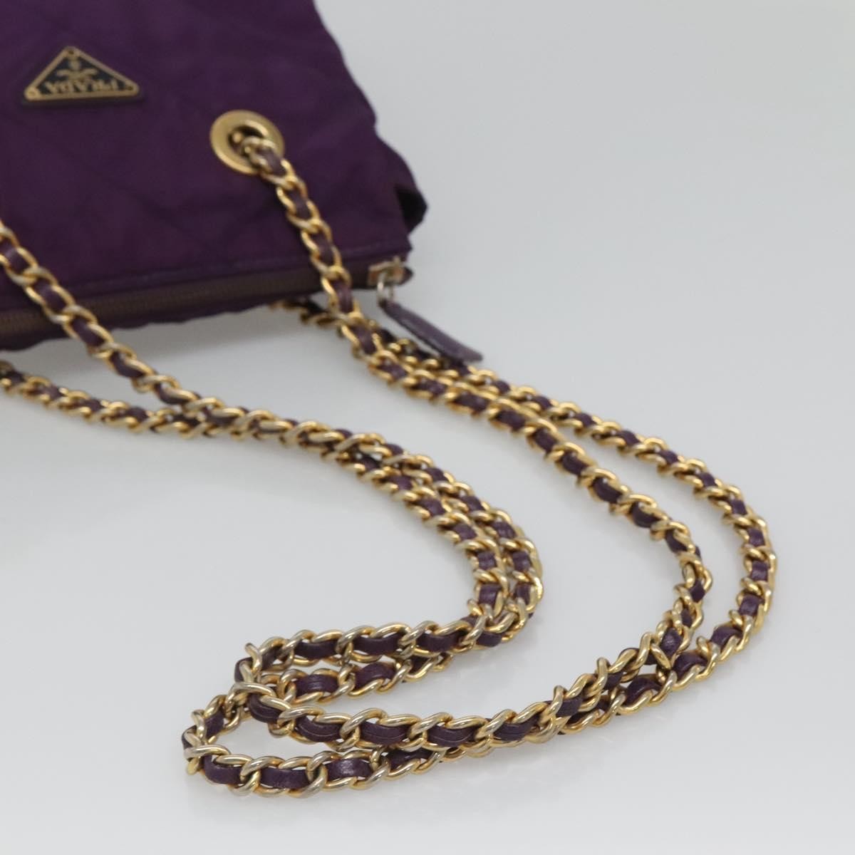 Prada Chain Shoulder Bag Quilted Tessuto, PURPLE, NYLON, Shoulder bag