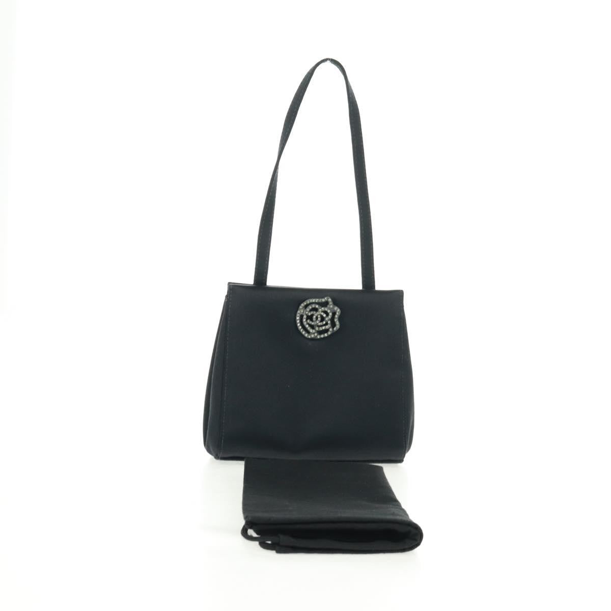 Chanel Vintage Crystal Camellia Evening Bag Satin, BLACK, SATIN, Shoulder bag