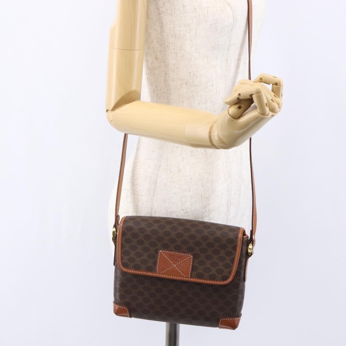 Celine Vintage Macadam Shoulder Bag Canvas and Leather, BROWN, CANVAS, Shoulder bag