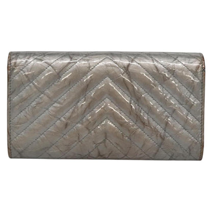 Chanel L-Flap Wallet Chevron Patent, SILVER, PATENT_LEATHER, Wallets