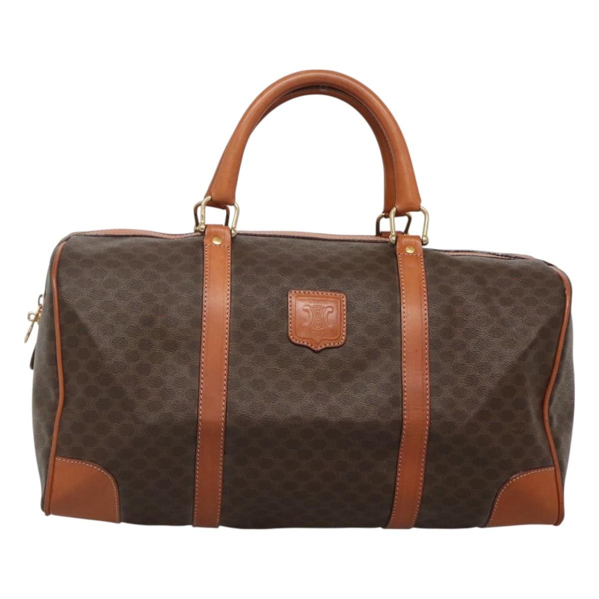 Celine Vintage Duffle Bag Macadam Coated Canvas, BROWN, CANVAS, Travel bag