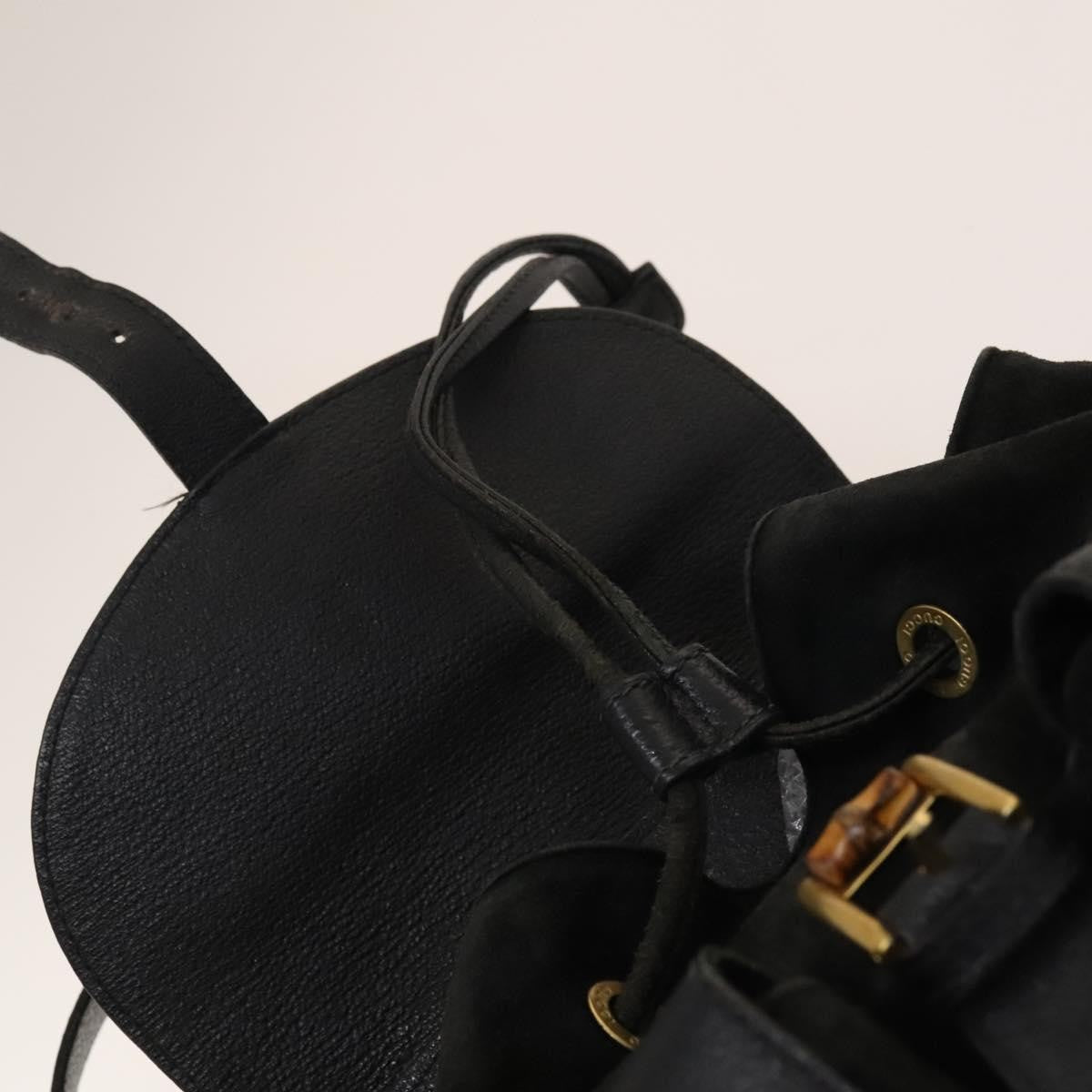 Gucci Vintage Bamboo Backpack Suede, BLACK, SUEDE, Backpack