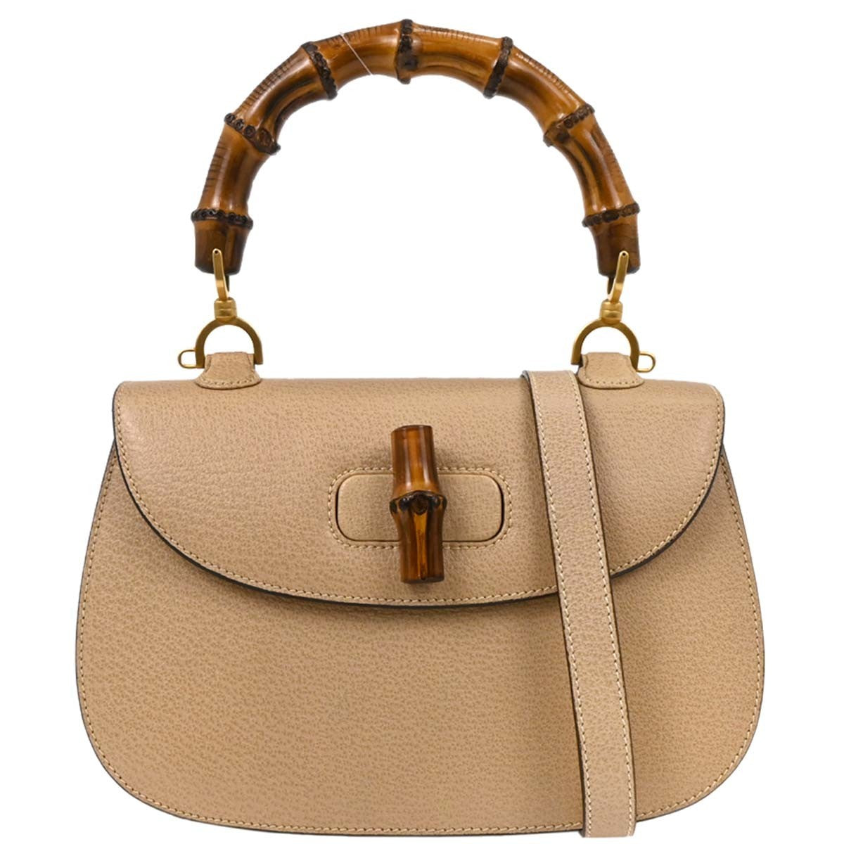 Gucci Vintage Convertible Bamboo Top Handle Bag Leather, BEIGE, LEATHER, Handbag