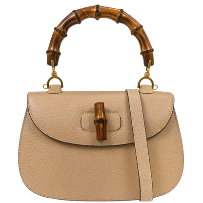 Gucci Vintage Convertible Bamboo Top Handle Bag Leather, BEIGE, LEATHER, Handbag
