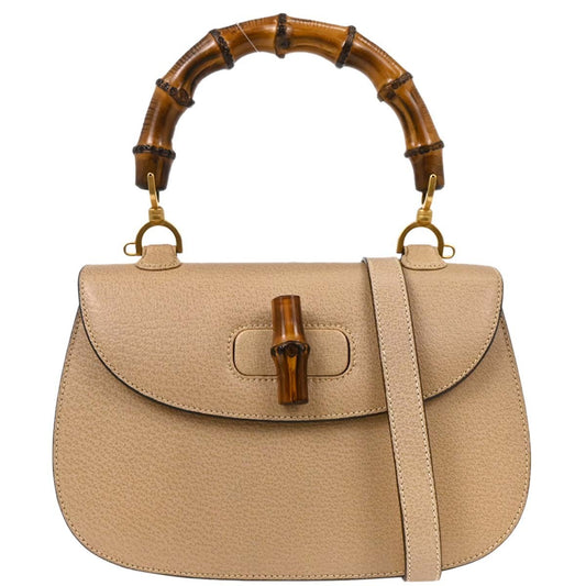 Gucci Vintage Convertible Bamboo Top Handle Bag Leather, BEIGE, LEATHER, Handbag