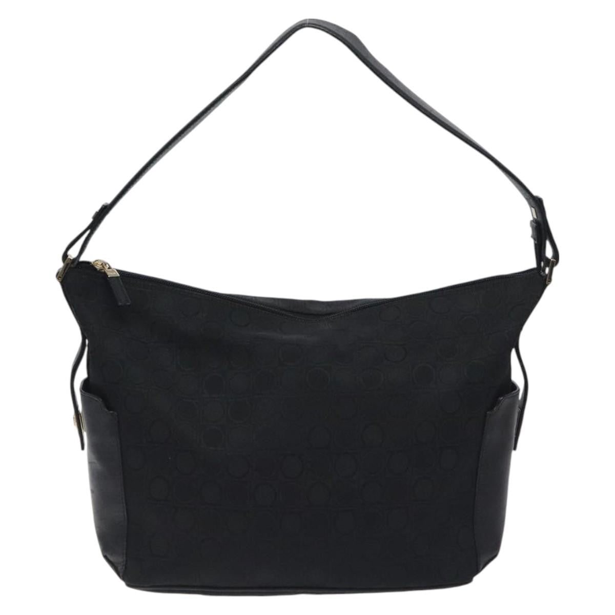 Salvatore Ferragamo Gancini Shoulder Bag Canvas, BLACK, CANVAS, Shoulder bag