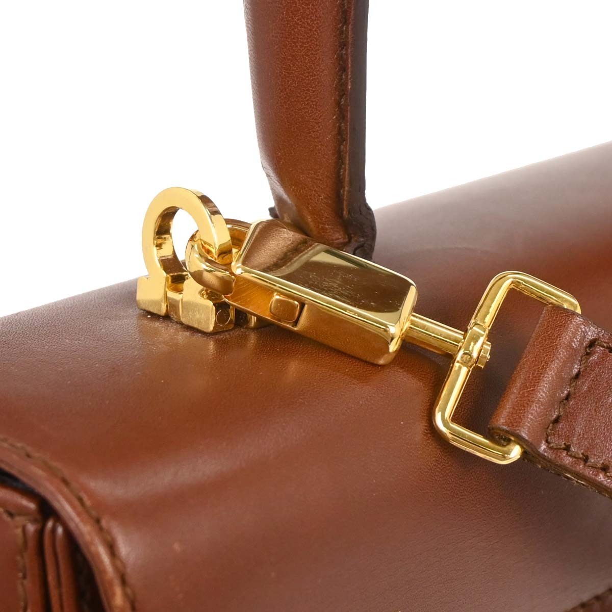 Salvatore Ferragamo Gancini Convertible Top Handle Bag Leather, BROWN, LEATHER, Handbag