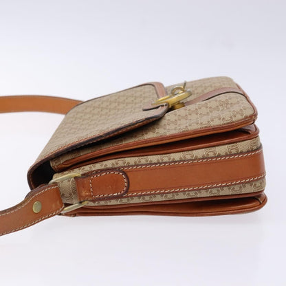 Celine Vintage Macadam Shoulder Bag Canvas and Leather, BEIGE, CANVAS, Shoulder bag