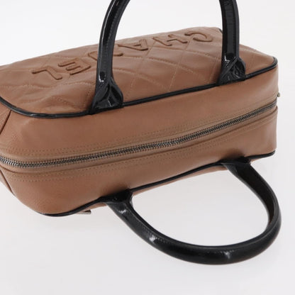 Chanel Embossed Logo Bowler Bag Quilted Caviar, BEIGE, LEATHER, Handbag