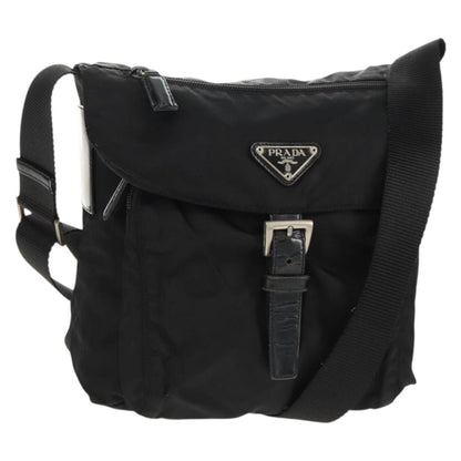 Prada Buckle Messenger Bag Tessuto, BLACK, NYLON, Shoulder bag
