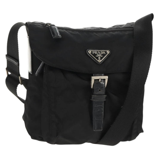 Prada Buckle Messenger Bag Tessuto, BLACK, NYLON, Shoulder bag