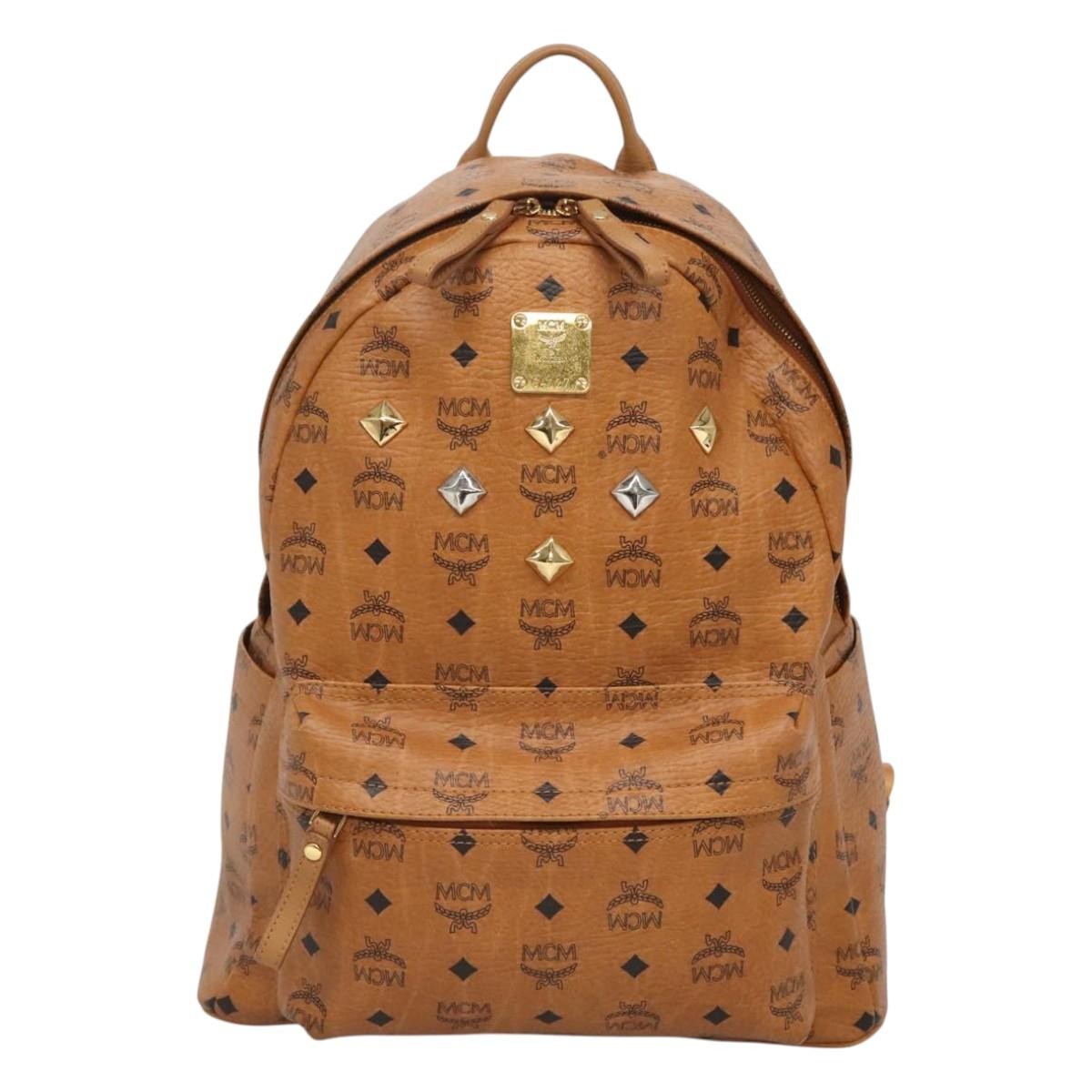 MCM Vicetos Logo PVC Cuir, BROWN, CANVAS, Backpack