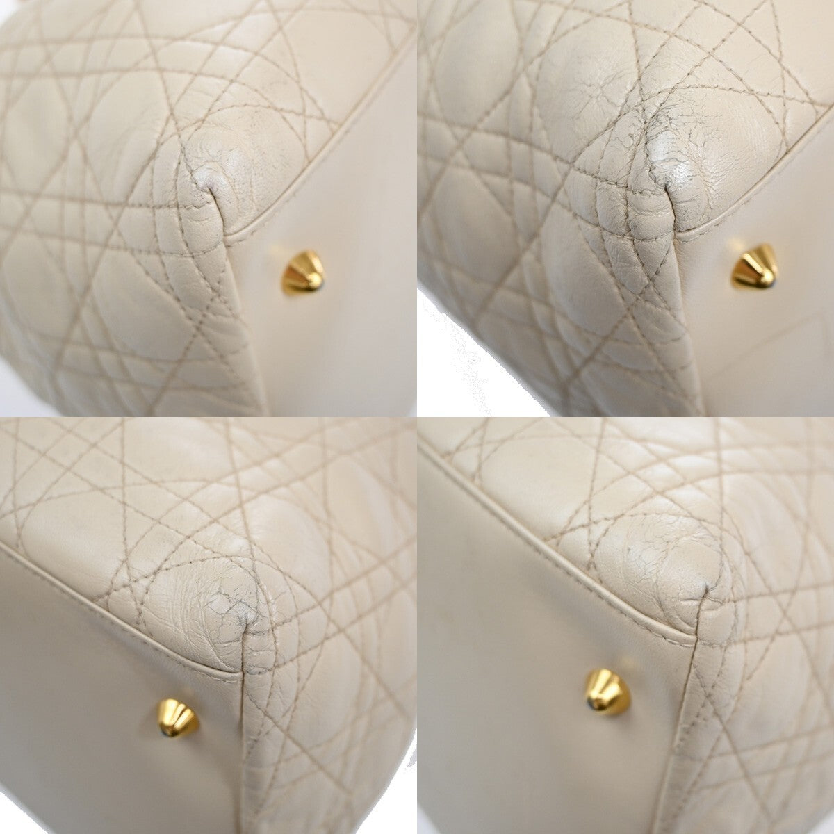 Christian Dior Lady Cannage Tote Leather, BEIGE, LEATHER, Tote bag