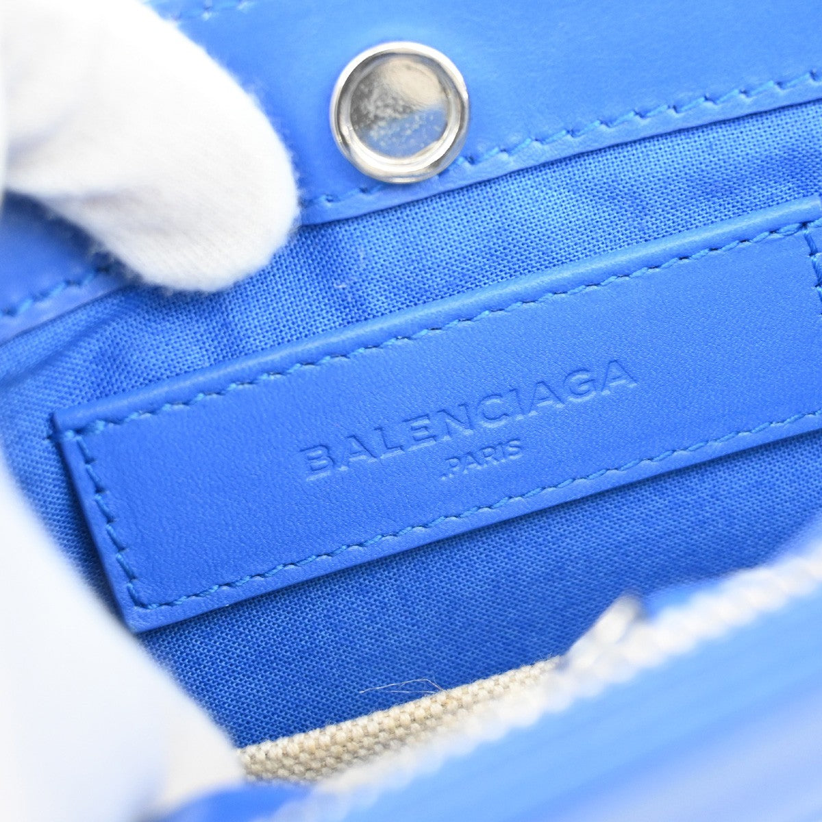 Balenciaga Navy Pochette Canvas and Leather, BEIGE, CANVAS, Clutche & pouche