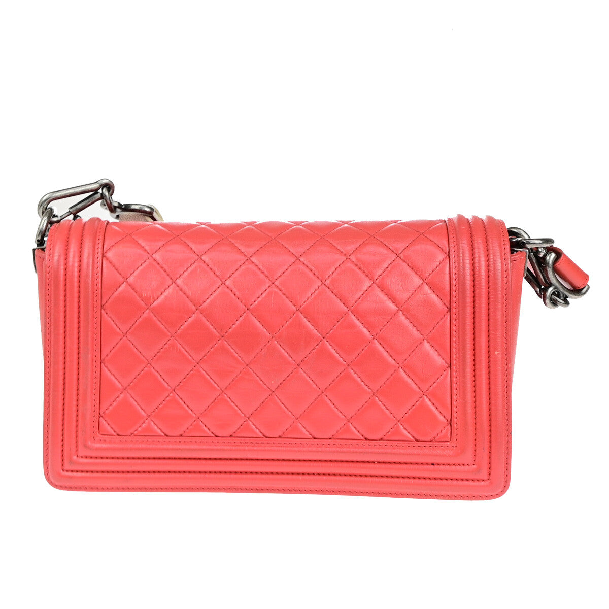 Chanel Boy Flap Bag with Strap Quilted Lambskin, RED, LEATHER, Shoulder bag