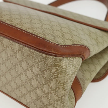 Celine Vintage Macadam Handbag Canvas and Leather, BEIGE, CANVAS, Handbag