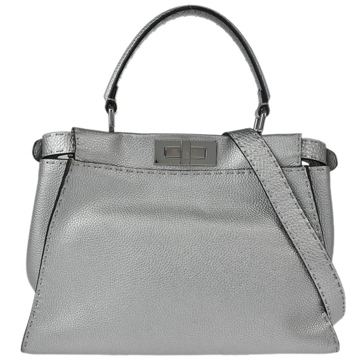 Fendi Selleria Peekaboo Bag Rigid Leather, SILVER, LEATHER, Handbag