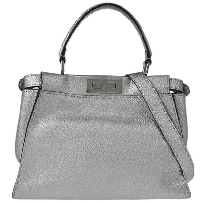 Fendi Selleria Peekaboo Bag Rigid Leather, SILVER, LEATHER, Handbag