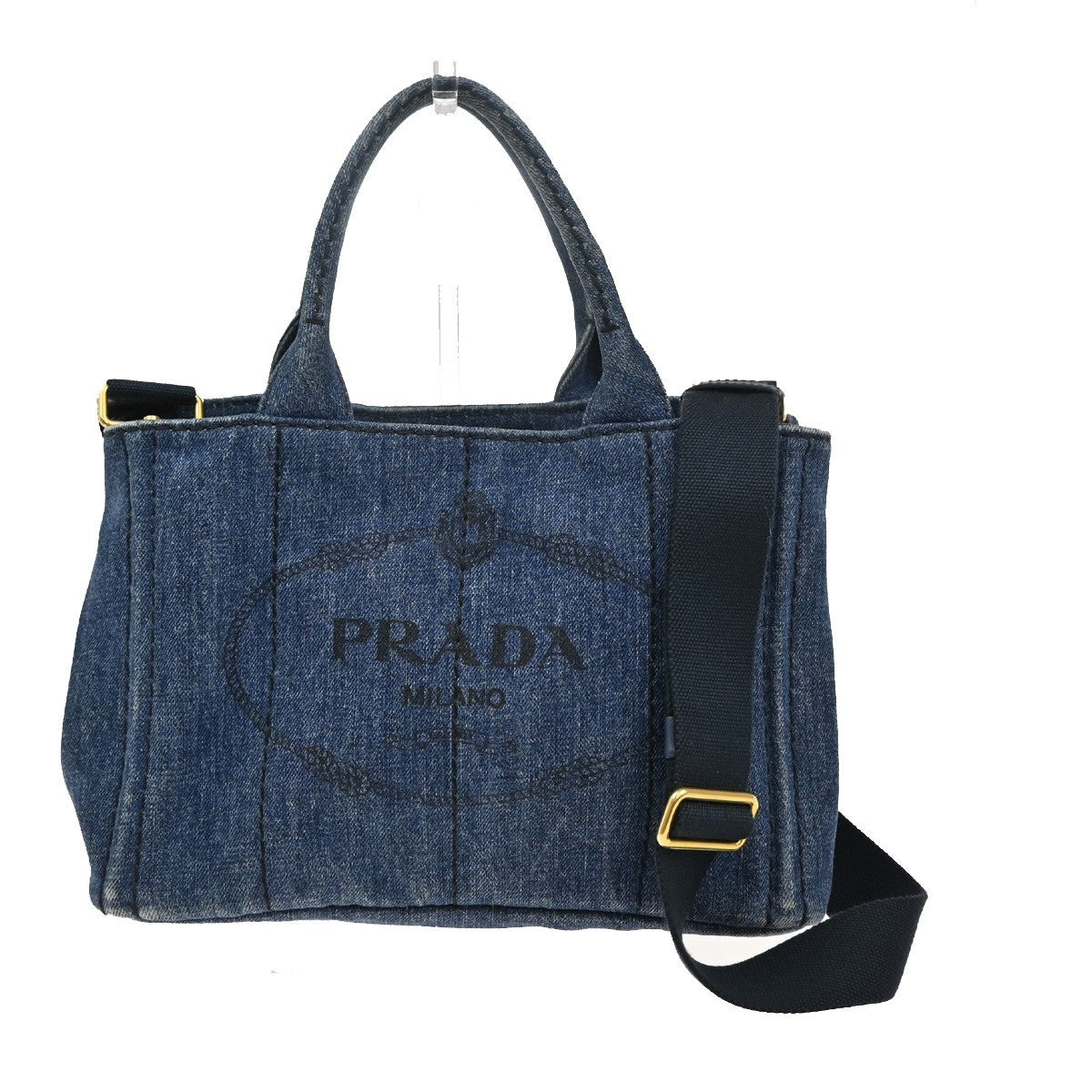 Prada Canapa Convertible Tote Denim, BLUE, DENIM_JEANS, Tote bag
