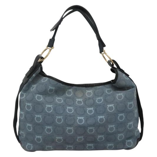 Salvatore Ferragamo Gancini Shoulder Bag Canvas, BLUE, CANVAS, Shoulder bag